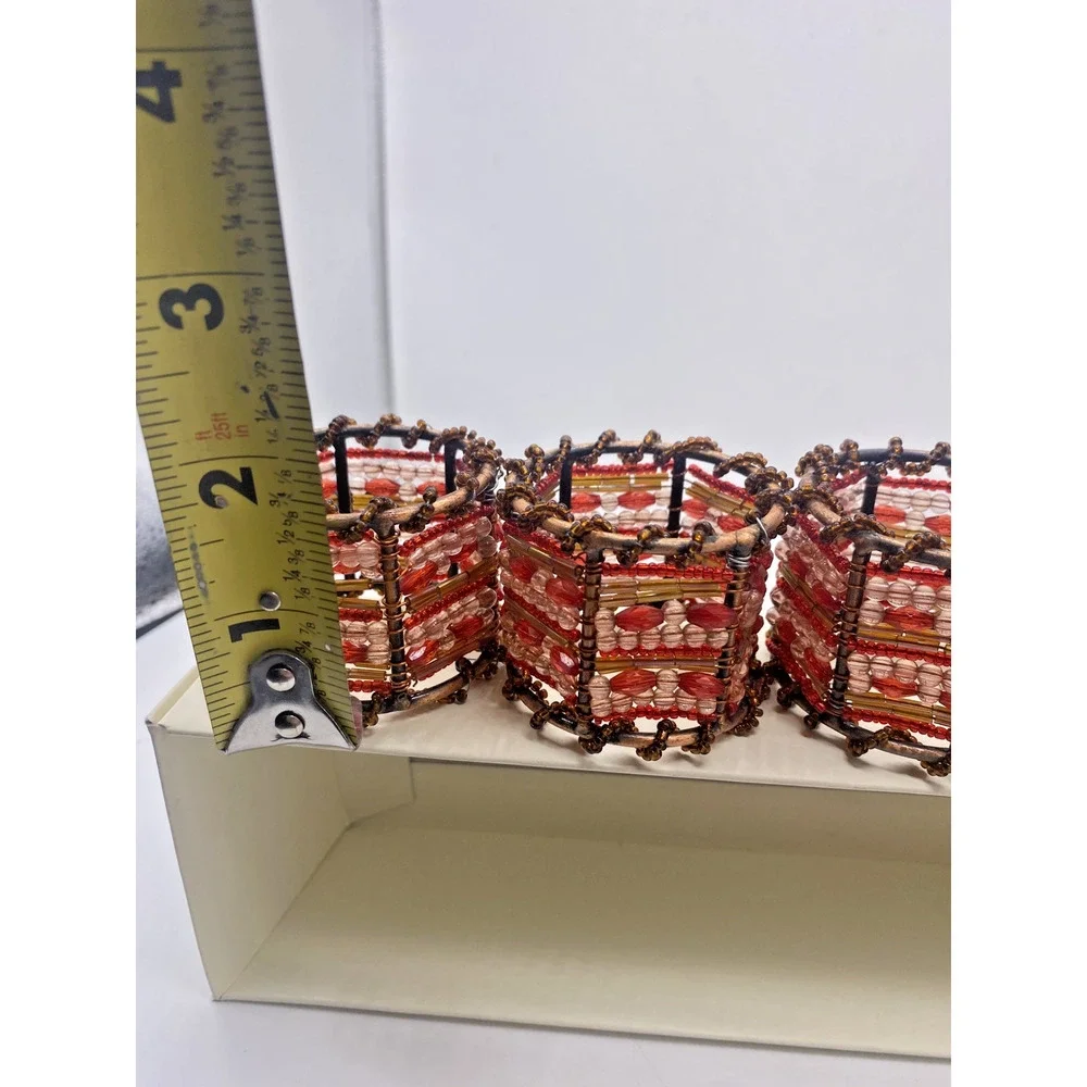 Pier 1 Imports Napkin Rings Moroccan Beaded Brown Red Y2K Boho Earthy Retro NEW
